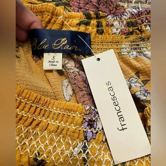 Francesca’s Floral Yellow Blue Rain Off the Shoulder‎ top NWT size S - Picture 10 of 12